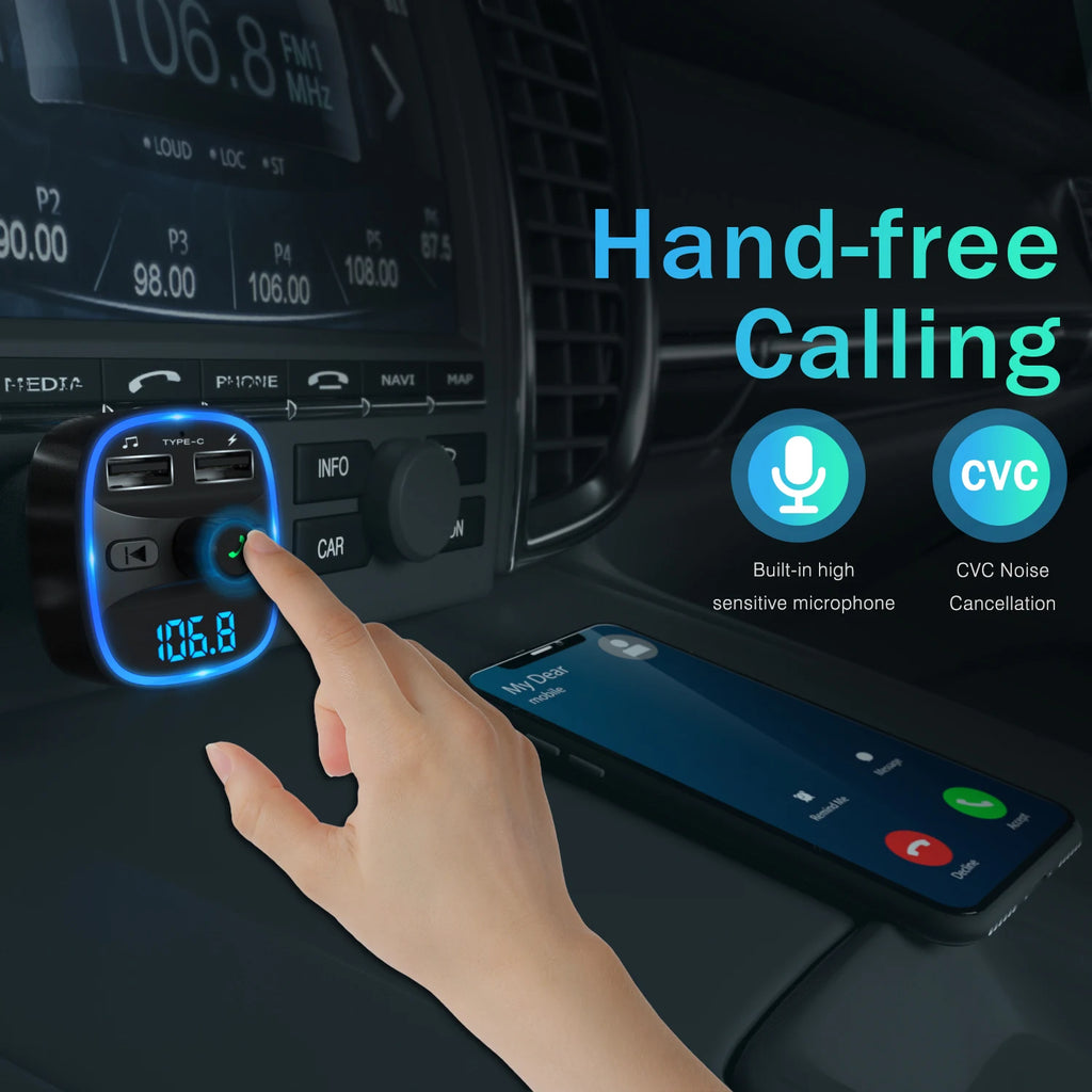 Transmițător FM Bluetooth LENCENT T25 – Wireless, Dual USB, MP3, Card TF, Kit Auto