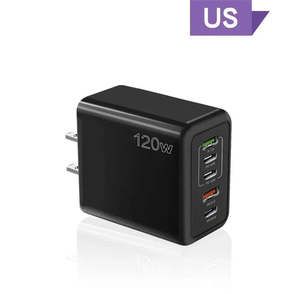 Încărcător USB cu 5 Porturi 120W – Încărcare Rapidă Type-C, Compatibil iPhone, Samsung, Xiaomi, Huawei