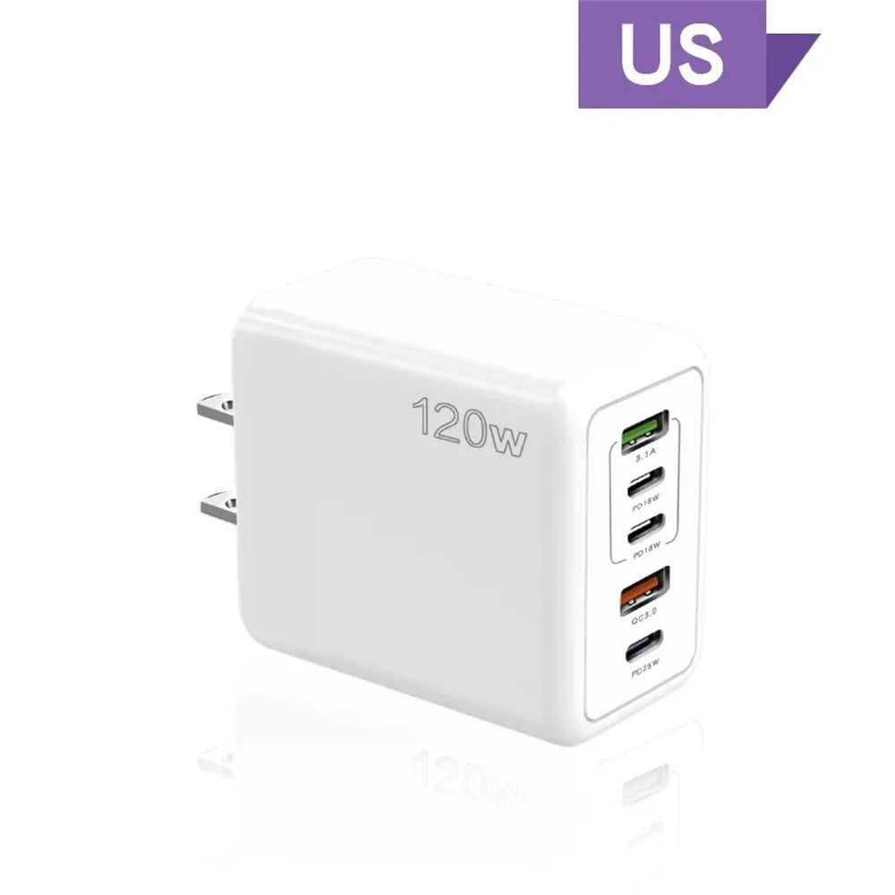 Încărcător USB cu 5 Porturi 120W – Încărcare Rapidă Type-C, Compatibil iPhone, Samsung, Xiaomi, Huawei