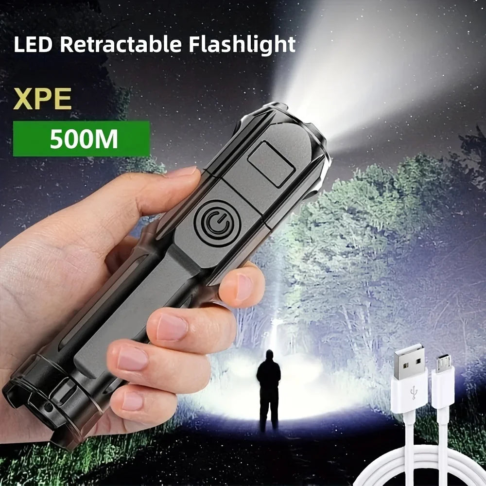 Lanternă LED Puternică Reîncărcabilă USB – Impermeabilă, Zoom, 100 Lumeni, Tactică