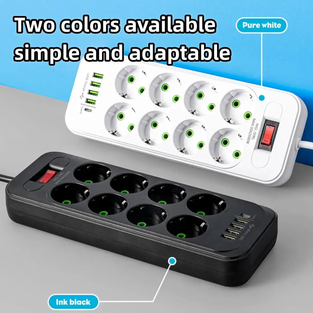 Prelungitor Priză EU – 8 Prize + 4 USB + 1 Type-C, Cablu 2M, Protecție Supratensiune