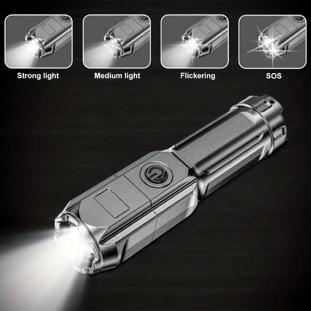 Lanternă LED Puternică Reîncărcabilă USB – Impermeabilă, Zoom, 100 Lumeni, Tactică