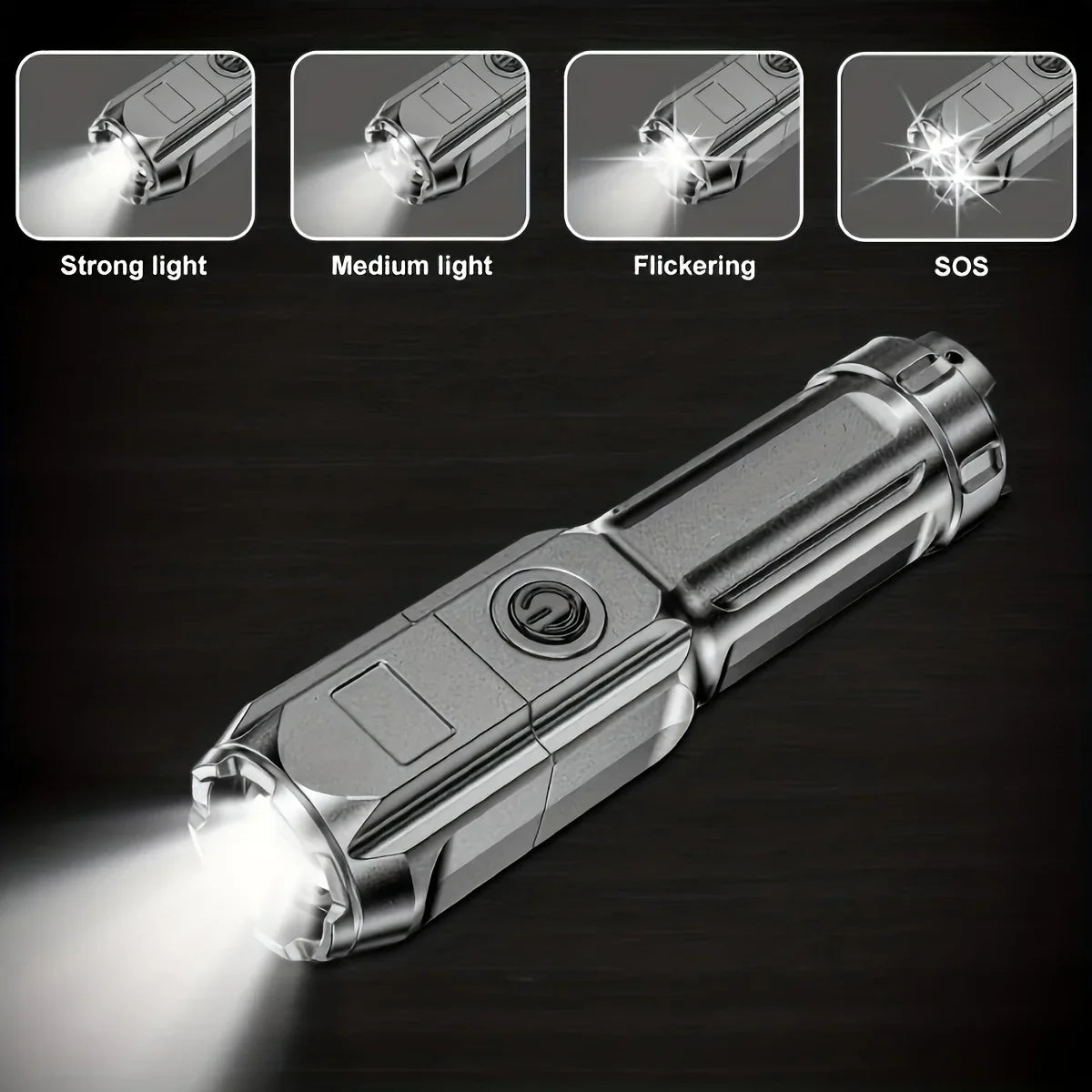 Lanternă LED Puternică Reîncărcabilă USB – Impermeabilă, Zoom, 100 Lumeni, Tactică