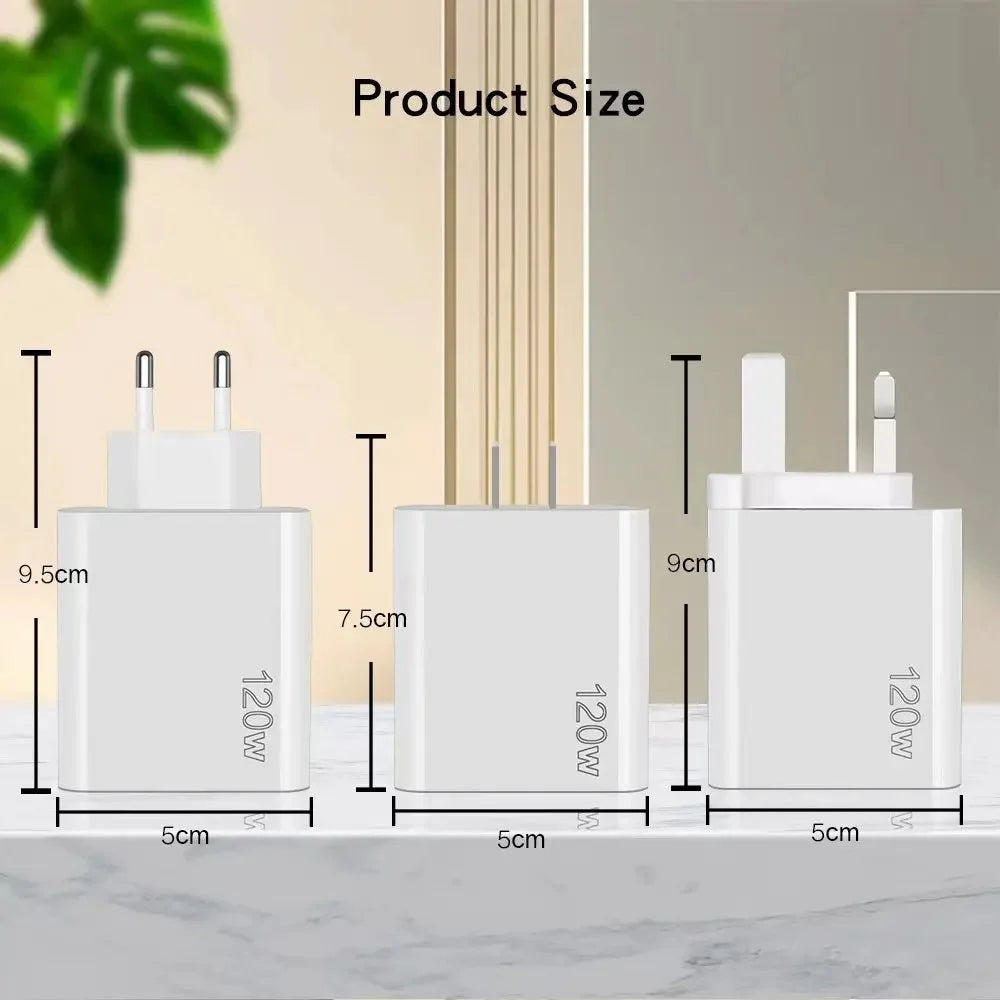 Încărcător USB cu 5 Porturi 120W – Încărcare Rapidă Type-C, Compatibil iPhone, Samsung, Xiaomi, Huawei