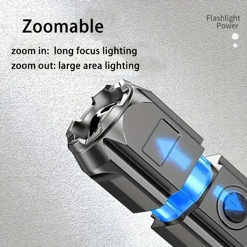 Lanternă LED Puternică Reîncărcabilă USB – Impermeabilă, Zoom, 100 Lumeni, Tactică