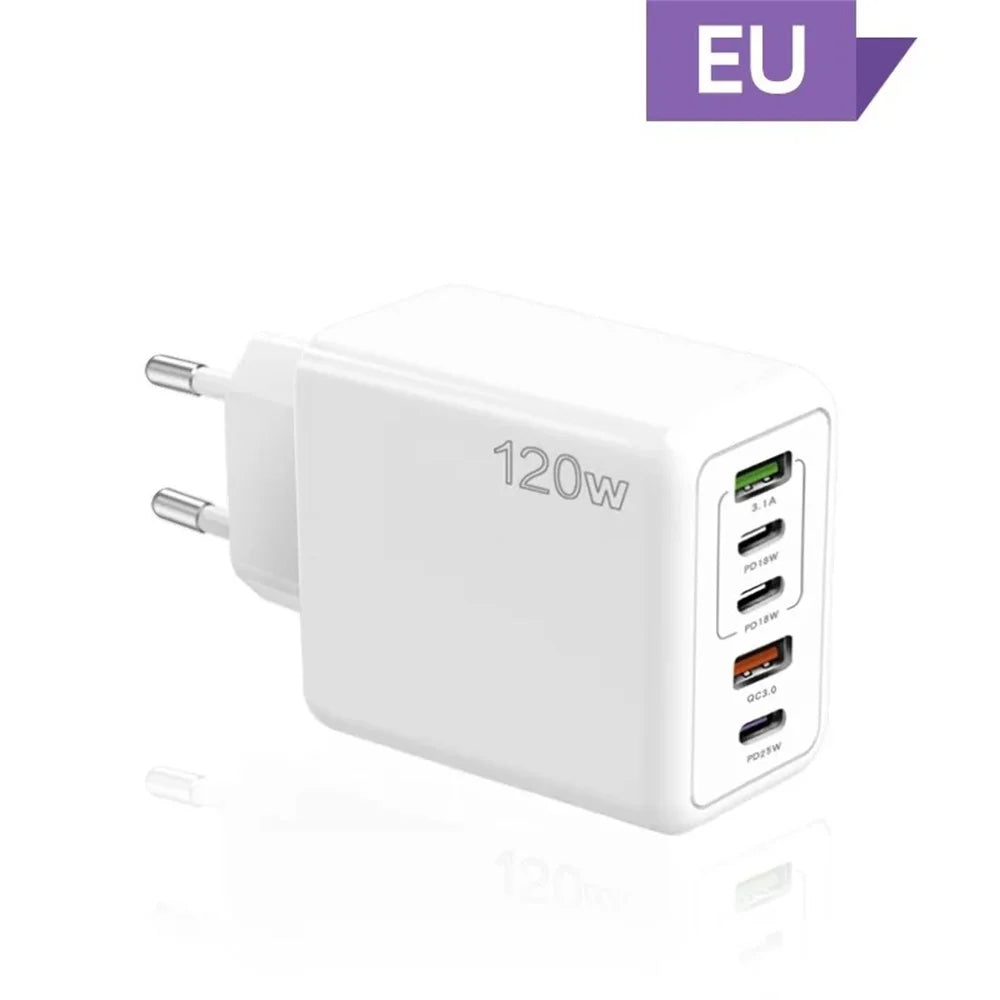 Încărcător USB cu 5 Porturi 120W – Încărcare Rapidă Type-C, Compatibil iPhone, Samsung, Xiaomi, Huawei