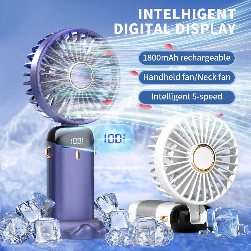Ventilator Mini Pliabil cu Agățătoare de Gât – USB Reîncărcabil, 5 Viteze